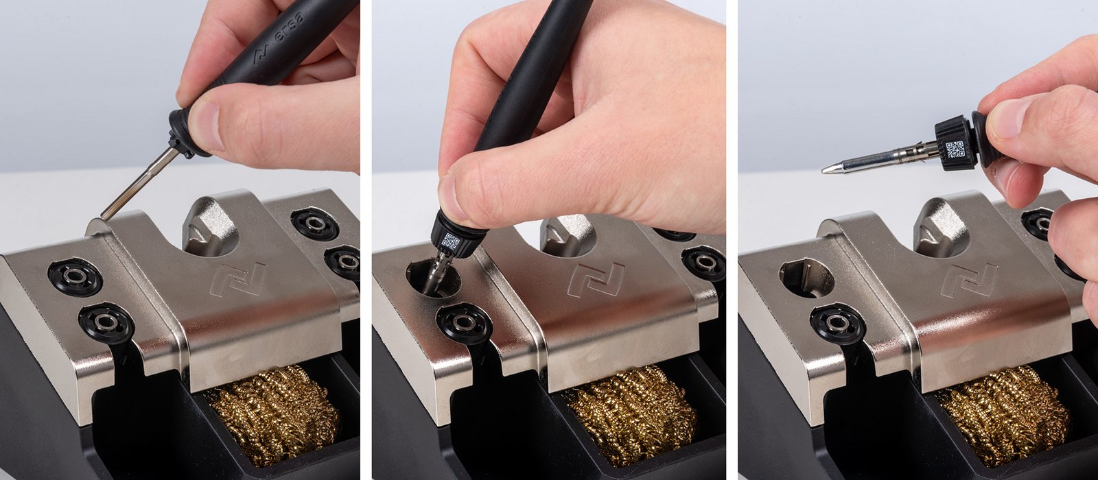 The patented Tip´n´Turn concept enables tip change in record time. Safe changing of the soldering tip in the blink of an eye - with the deposit stand or by hand. Convincing: the significantly cooler handpiece of the i-TOOL TRACE - even in continuous operation.